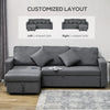 3 Seater Corner Sofa Bed w/ Storage Reversible Chaise for Living Room Dark Grey