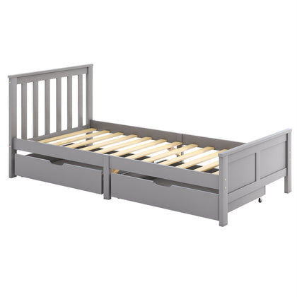 3ft Single Bed Wooden Solid Pine Kids Storage Bed Frame w/ 2 Drawers Grey 90x190