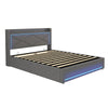 Ottoman Storage Upholstered Bed Frame with LED Lights 4ft6 Double Size Bed Grey