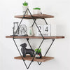 Floating Wall Mounted Display Shelf 3 Tiered Wooden Shelves Black Frame Shelving