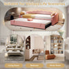 Daybed Velvet Sofabed LED Single Sofa Bed With Pull Out Trundle Guest Bed Pink