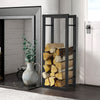 Black Metal Wood Log Storage Rack Stand Fireplace Firewood Holder Indoor Heater