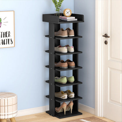 7 Tier Tall Wooden Shoe Rack Storage Slatted Stand Organiser Vertical Shelf Unit