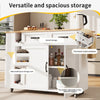 ROLLING KITCHEN ISLAND WITH DROP LEAF, 2 DRAWERS, SPICE RACK & WINE RACK, WHITE