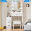 White Vanity Makeup Desk Dressing Table Set With LED Sliding Mirror + Stool Set