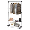2 in 1 Rolling Garment Rack Height-adjustable Clothes Rack w/ Bottom Shelf