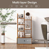 7 Tier Bookshelf Open Storage Wood Bookcase Organizer Display Shelf w/ Drawer