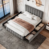 4ft6 Double Bed Frame Upholstered Platform Bed with Headboard, 4 Storage Drawers
