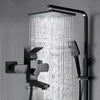 Bathroom Shower Mixer Set 8'' Square Black Taps Twin Over Head Exposed Valve Bar
