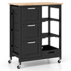 Kitchen Island Rolling Cart Utility on Lockable Wheels-Black