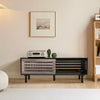 Slatted Sliding Door TV Cabinet Stand Entertainment Center Media Console Storage