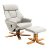 Swivel Recliner Chair Beige PU Leather Armchair Office Lounge Sofa w/ Foot Stool