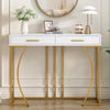 Modern White & Gold Console Table with 2 Drawers – 110cm MDF Metal Frame