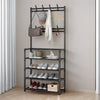 Black Metal Clothes Rail Rack Garment Stand Corner Open Wardrobe with Shelf