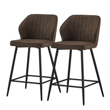 2X Brown PU Bar Stools Breakfast Pub Chair Footrest Kitchen Seat Height 66 cm
