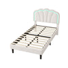 3ft Single Velvet White Upholstered Bed Frame w/ LED Headboard & Solid Wood Slat