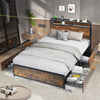 Double Size Bed Frame Metal Bed Platform LED Lights Headboard & 4 Storage Drawer