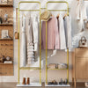 Heavy Duty Gold Clothes Rail Garment Coat Rack Stand Bag Scarf Hooks Hall Tree