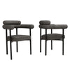 MODERN DINING CHAIRS SET OF 6 GREY FAUX SUEDE UPHOLSTERED PADDED SEAT ARMCHAIRS