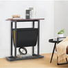 Slim Narrow Side Table with Fabric Storage Organizer - Small Sofa End Table, Bed