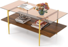 Coffee Table 2 Tier Tempered Glass Top Metal Frame Storage Shelf Living Room