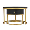 Round Nesting Coffee Table Stacking Side Tables Set with Storage Drawer Black