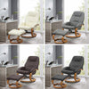 Faux Leather Swivel Recliner Chair Wooden Base w/Foot Stool Armchair Home Office