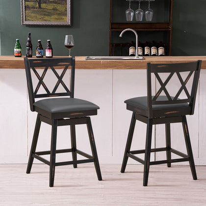 2Pcs 24-Inch Modern Bar Stool Counter Height Barstool w/Footrest 360 ° Swivel