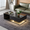 Modern LED Coffee Table Black Wooden Glass Drawer Storage Living Room Furniture