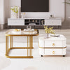 Coffee Table Square Nest of Tables Side Table with Drawers Storage & Glass Top