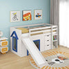 Single Size Farmhouse Loft Bed Frame with Storage Space & Ladder-Blue