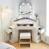 Corner Dressing Table with LED Lights Arch Mirror Vanity Make up Desk Stool Set