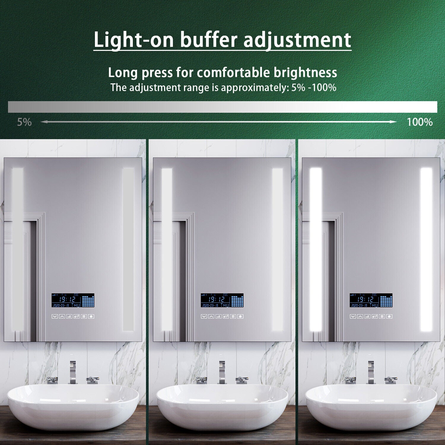 LED Bathroom Mirror Bluetooth Shaver Socket Illuminated Demister Clock