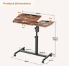 Height Adjustable Rolling Laptop Desk Over-bed Table with 2 Tilting Desktops,