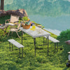 3 Piece Folding Picnic Table and Bench Set with Handle, Light Grey
