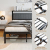 Double Bed Frame with Storage Headboard, 4ft6 Metal Upholstered Platform Bed Fra