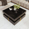 Modern High Gloss Black Side Coffee Table with 2 Storage Drawers for Living Room