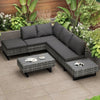 Rattan Patio Garden Furniture Set 6-seater L-shape Sofa Table w/ Cushions Grey