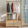 Tall Bamboo Clothes Rack Hanging Rail Coat Stands Open Wardrobe Storage Basket