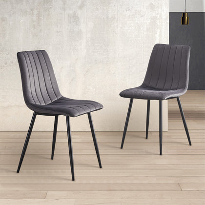 2x Grey Dining Chairs Velvet Padded Seat Kitchen Dining Room Chair Modern