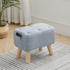 Linen Footstool Footrest Ottoman Pouffe Padded Rectangle Seat Chair w/ Wood Legs