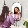 Oval Bathroom Mirror Cabinet w/ Shelf Wall Mounted For Bathroom Storage Black
