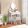 White Dressing Table with Mirror and Stool, 5 Drawers for Storage, 75x40x141.5cm
