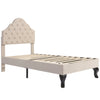Single Size Bed 3FT Velvet Upholstered Bed with Slatted frame Headboard Beige