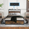 Double Size Bed Frame Metal Bed Platform LED Lights Headboard & 4 Storage Drawer
