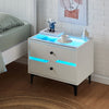 LED Bedside Cabinet Table Side Table Display Drawers Shelf Storage Glass Top