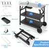3-Tier Foldable Outdoor Cart Movable Multifunctional Flattop Worktable 2 Wheels