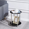 2 Tier Round Black Tempered Glass Sofa Side End Table Bedside Table with Storage