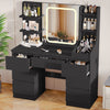 Gunji Black Dressing Table with Adjustable LED Lights 7 Drawers & 4 Open Shelves