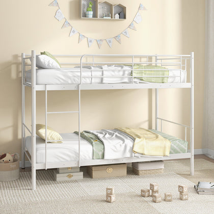 198x98CM Metal Bunk Beds Single over Single Loft Bed Frame w/Ladder & Guardrails